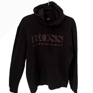 BOSS NWOT Regular Fit Soody 2 Hoodie. Black w/pixelated logo print.  Mens Large